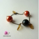 Bracelet fantaisie bronze avec perles et feuilles