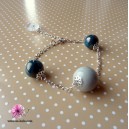 Bracelet fantaisie argent&eacute; avec perles et feuilles
