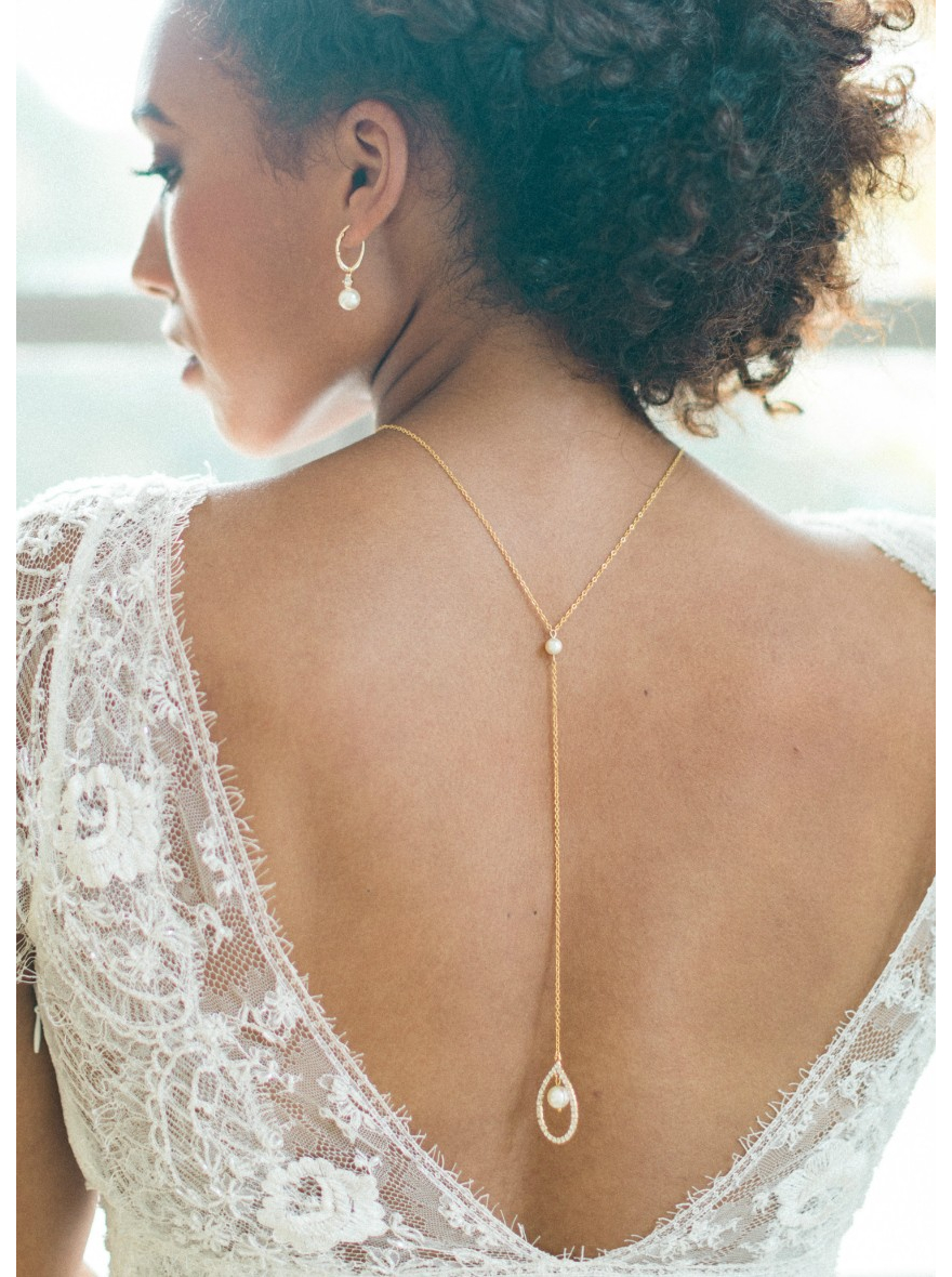 "Emma" collier de mariée pour robe dos décolleté avec perle - So Hélo
