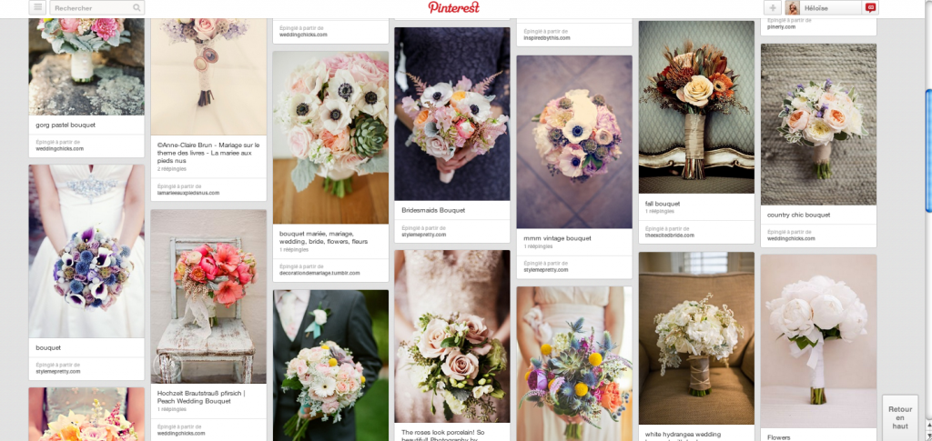 Tableaux pinterest inspiration bouquet de fleurs mariée