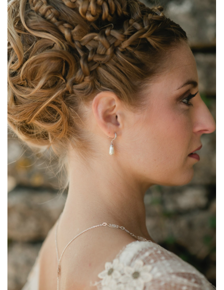 Boucles d'oreilles mariée "hannah" avec perles et dormeuses strassées