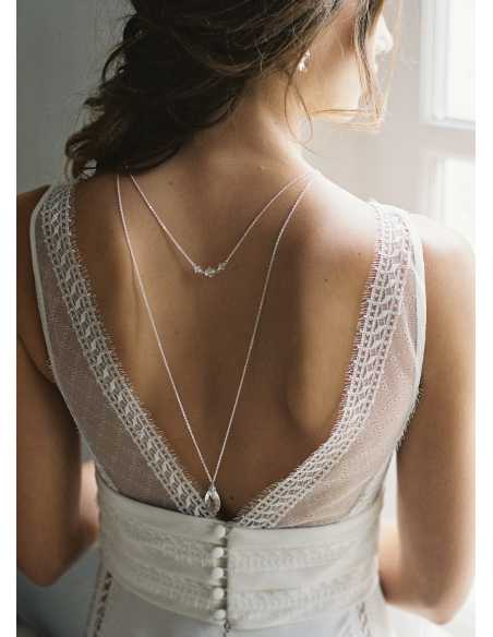 "Agnès" Collier de mariée avec pendentif et dos en cristal 