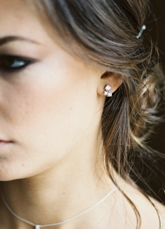 Boucles d'oreilles mariée "Eugénie" trio de cabochons en cristal