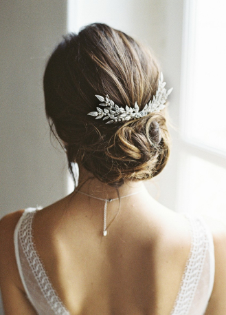 Peigne de mariée "Louison" avec estampes végétales et...