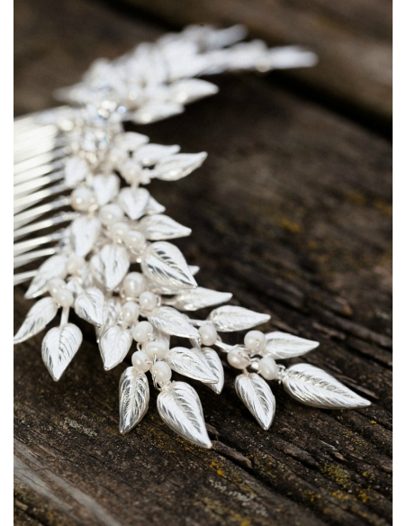 Peigne de mariée "Louison" avec estampes végétales et cristaux