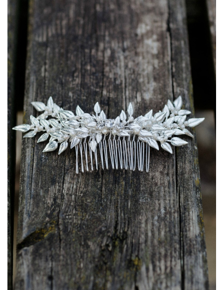 Peigne de mariée "Louison" avec estampes végétales et cristaux