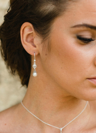 Boucles d'oreilles mariée "Clélie" pendantes avec perles 2
