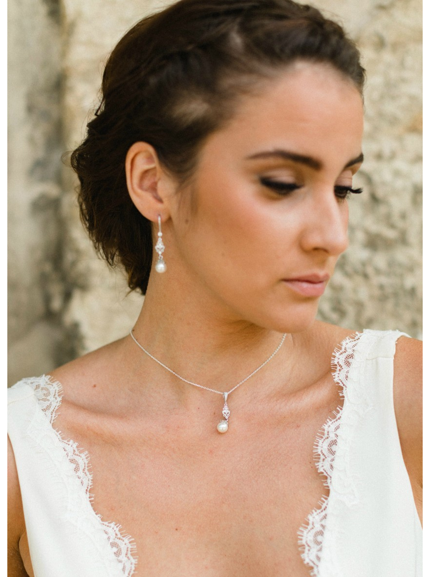 Boucles d'oreilles mariée "Clélie" pendantes avec perles ...