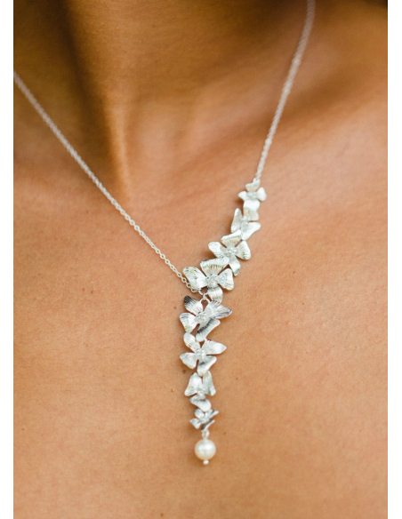 "Inès" collier de mariée champêtre avec fleurs orchidée et perle