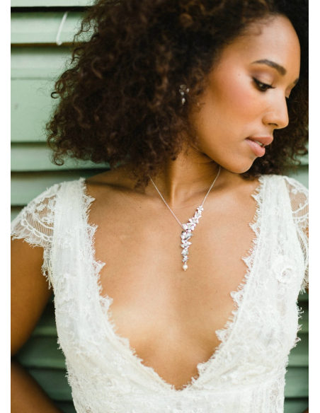 "Inès" collier de mariée champêtre avec fleurs orchidée et perle