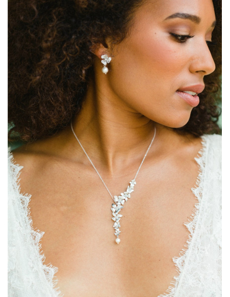 "Inès" collier de mariée champêtre avec fleurs orchidée et perle