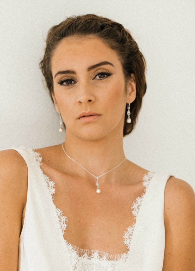 "Clélie" collier de mariée avec pendentif  perle