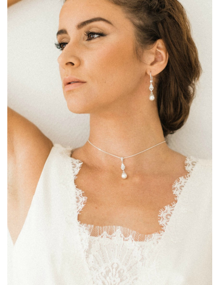 "Clélie" collier de mariée avec pendentif  perle