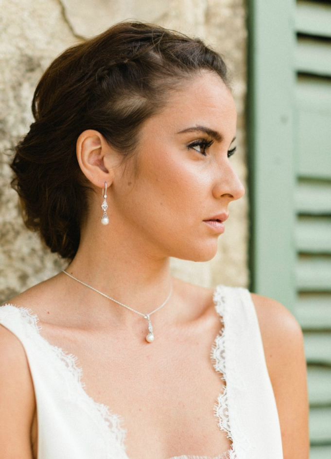 "Clélie" collier de mariée avec pendentif  perle