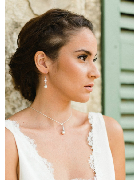 "Clélie" collier de mariée avec pendentif  perle