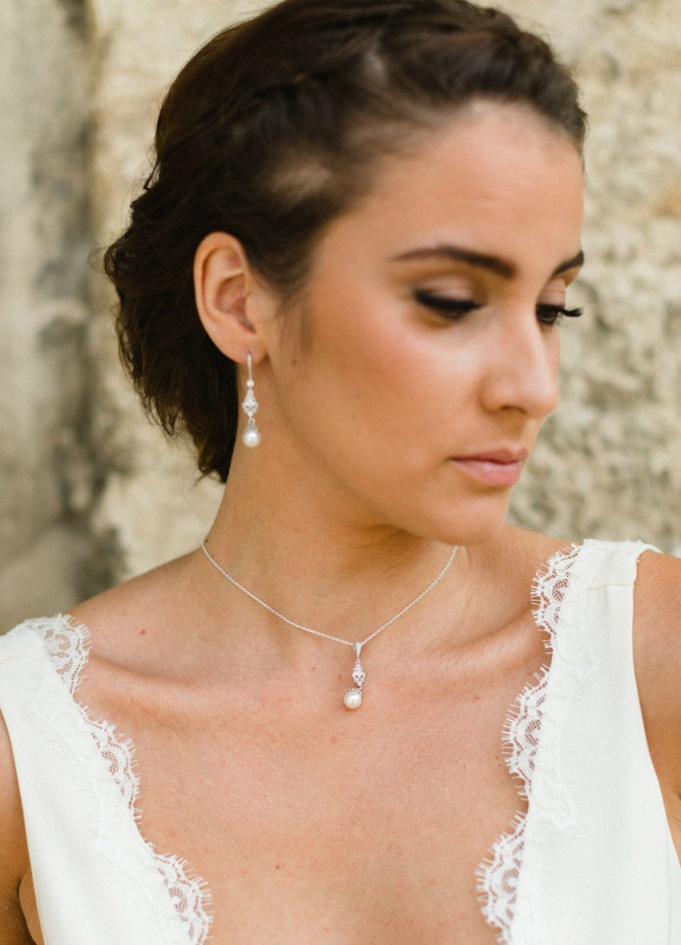 "Clélie" collier de mariée avec pendentif  perle