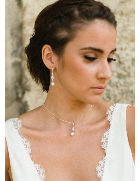 "Clélie" collier de mariée avec pendentif  perle