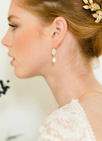 Boucles d'oreilles mariée "Sarah" avec sertis retro et... 2