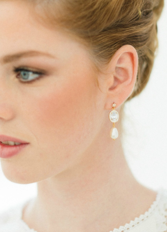 Boucles d'oreilles mariée "Sarah" avec sertis retro et...