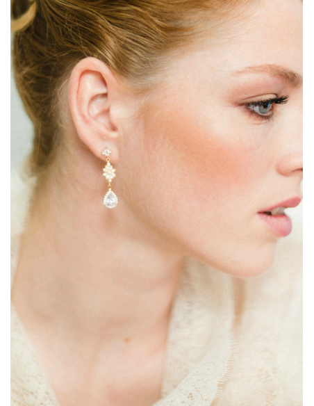 Boucles d'oreilles mariée "Esmée" avec estampes et sertis rétros