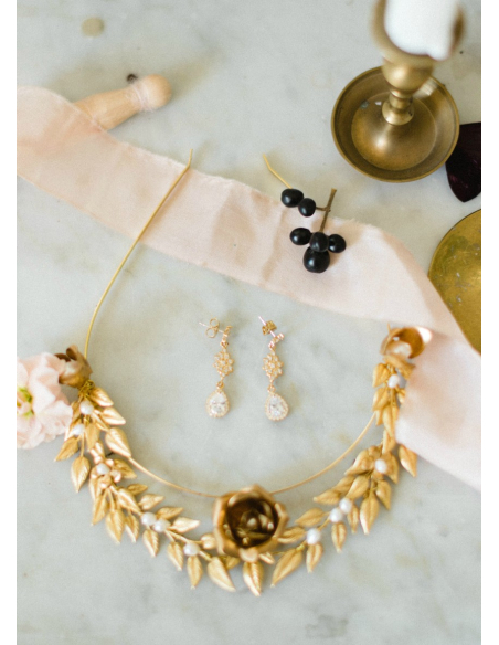 Boucles d'oreilles mariée "Esmée" avec estampes et sertis rétros