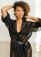 "Nigelle" Déshabillé mi-long en dentelle noire