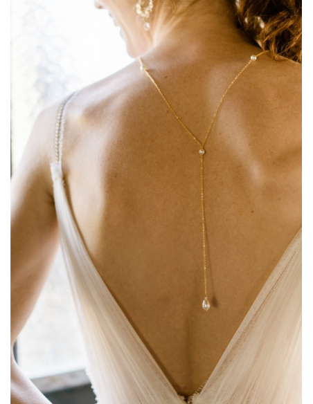 "Sarah" Collier de mariée avec long bijou robe dos nu