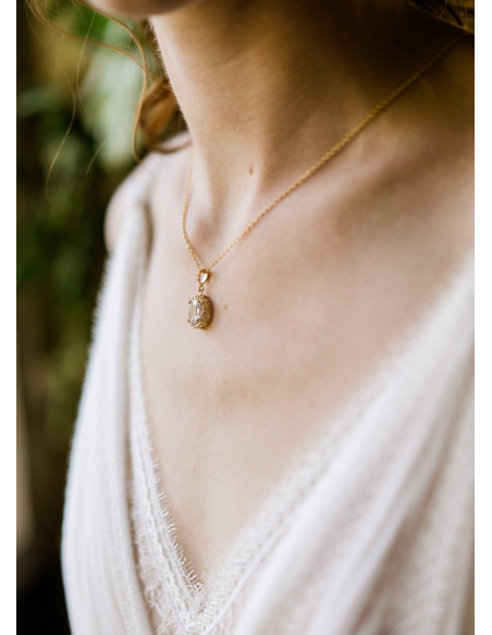 "Sarah" Collier de mariée avec long bijou robe dos nu