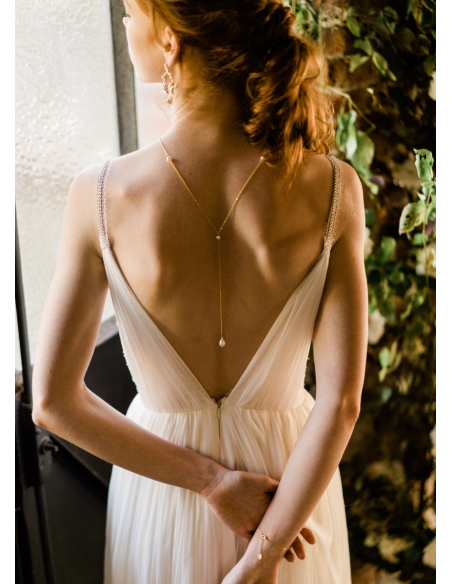 "Sarah" Collier de mariée avec long bijou robe dos nu