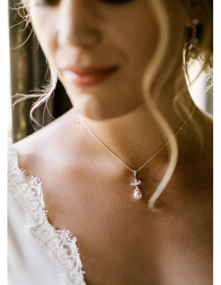 "Mila" collier de mariée avec pendentif rétro et perle