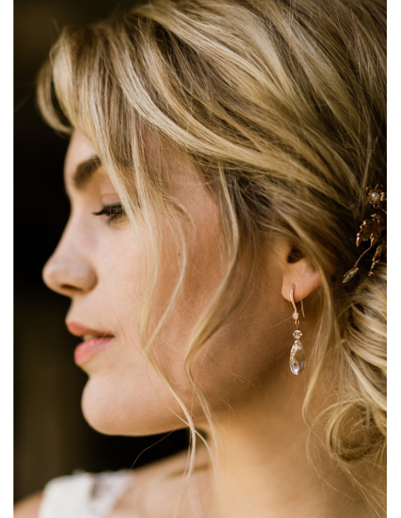 Boucles d'oreilles mariée "Sixtine" avec larmes de cristal et jolies dormeuses