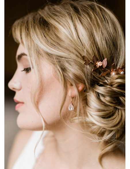 Boucles d'oreilles mariée "Victoria" avec pendant au charme rétro