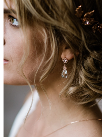Boucles d'oreilles mariée "Elizabeth" avec gouttes de cristal