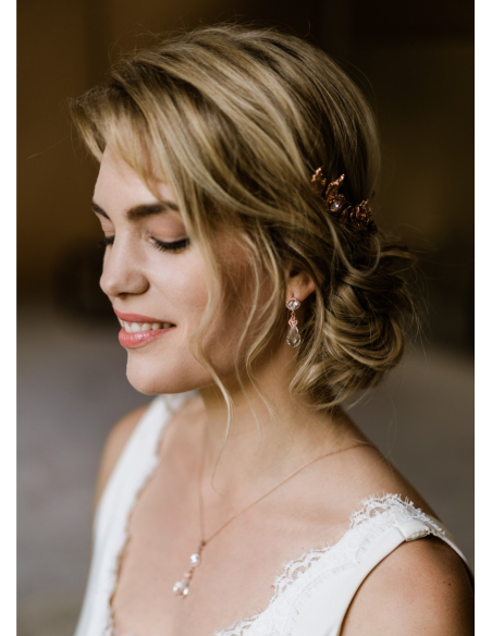 Boucles d'oreilles mariée "Elizabeth" avec gouttes de cristal