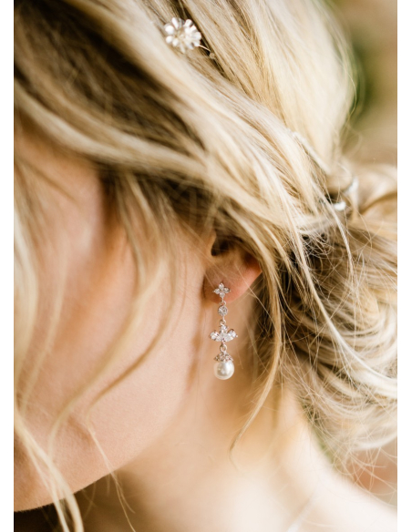 Boucles d'oreilles mariée "Mila" pendantes avec perles