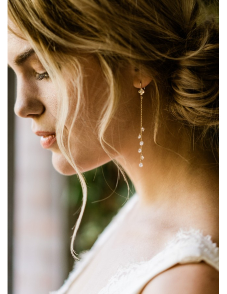 Boucles d'oreilles mariée "Lily" pendantes avec chaines et strass