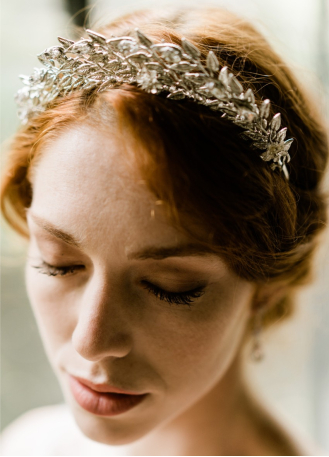 Couronne  diadème mariage "Iseult" avec feuillages et... 2