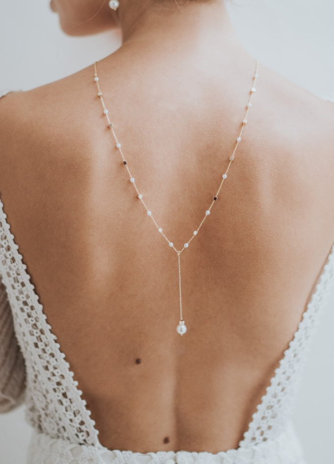 "Alba" collier de mariée tendance avec perle pour robe dos nu