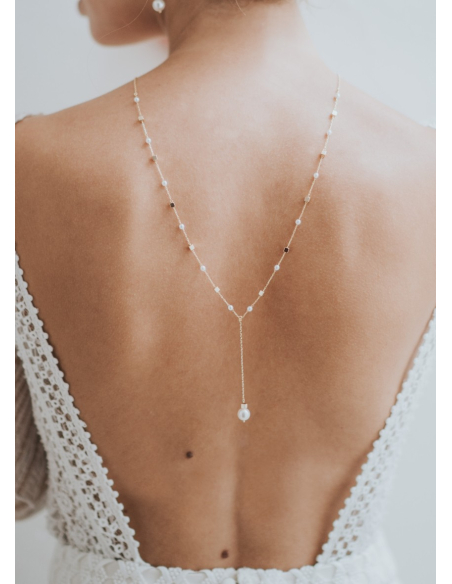 "Alba" collier de mariée tendance avec perle pour robe dos nu