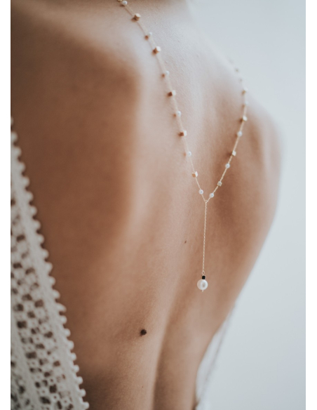 "Alba" collier de mariée tendance avec perle pour robe dos nu