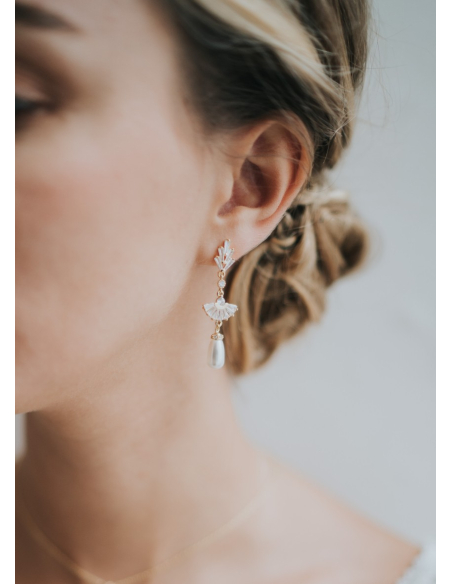 Boucles d'oreilles mariée "Théodora" avec attaches et sertis art déco