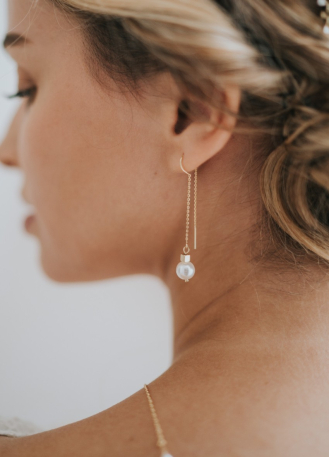 Boucles d'oreilles mariée "Alba" pendantes avec perles