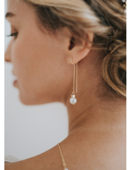 Boucles d'oreilles mariée "Alba" pendantes avec perles