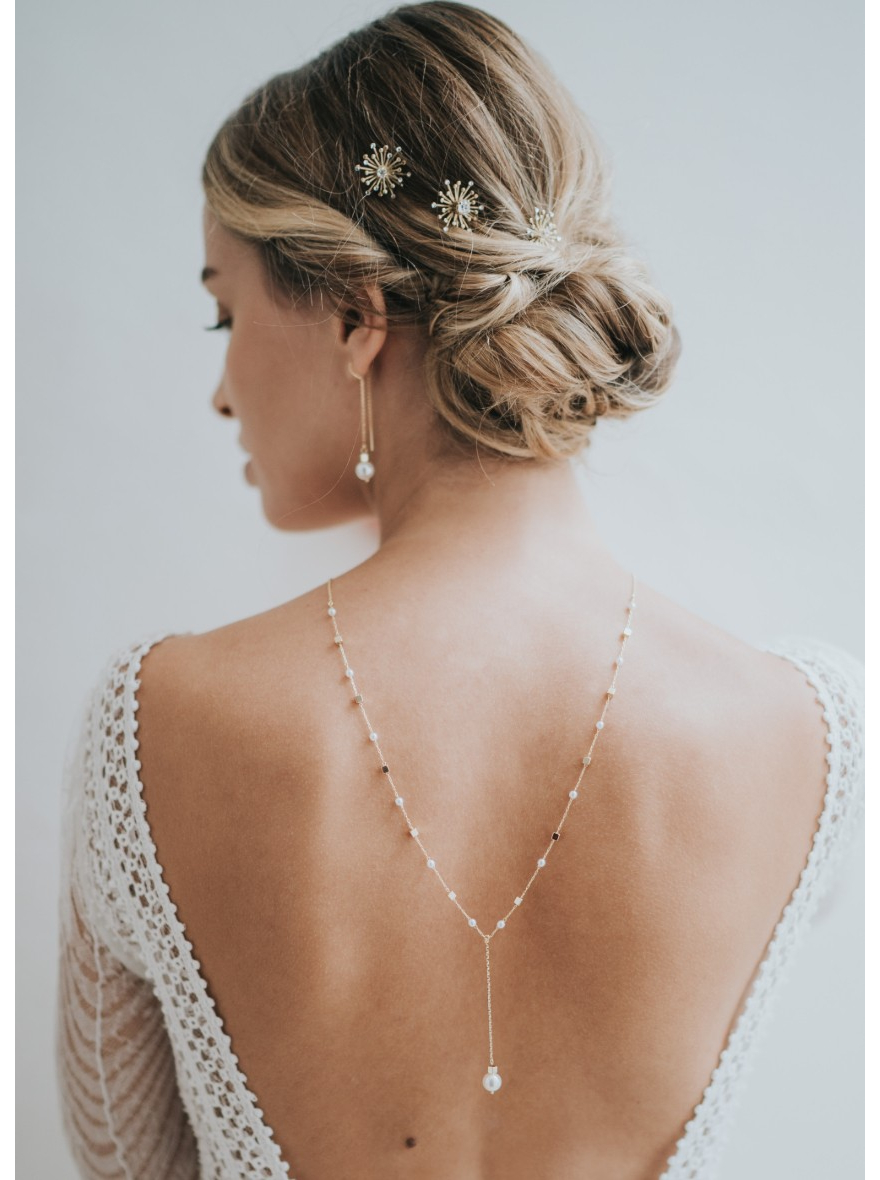 Boucles d'oreilles mariée "Alba" pendantes avec perles - So Hélo
