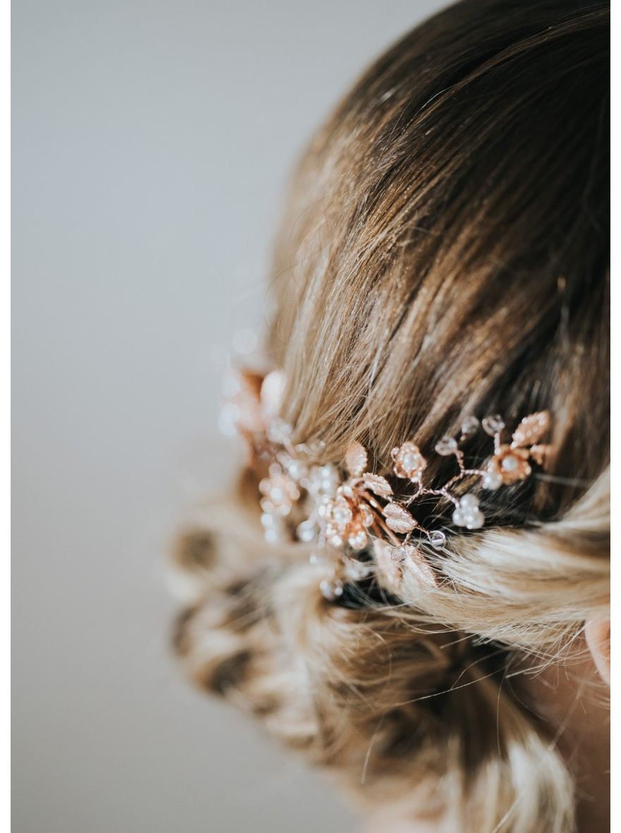 Peigne Cheveux Mariage Doré - Fleurs, Perles, Cristaux | Fait Main | Diadème Élégant Pour Mariée, Cérémonie