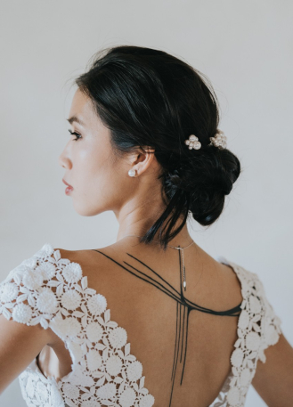 Trio de pics et peigne mariée moderne "Paola" avec perles... 2