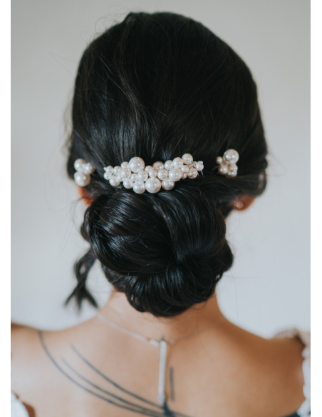Trio de pics et peigne mariée moderne "Paola" avec perles nacrées