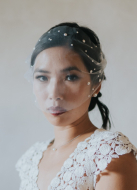Voilette de mariée rétro bandeau en tulle avec perles