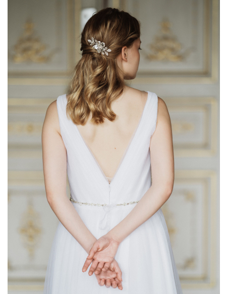 Bijou de tête mariée "Coline" avec fleurs en laiton et cristaux