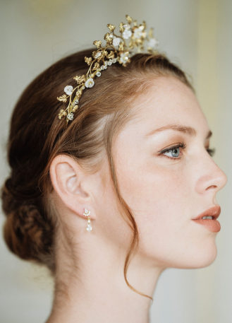 Couronne diadème mariage "Diana" avec feuillages et... 2